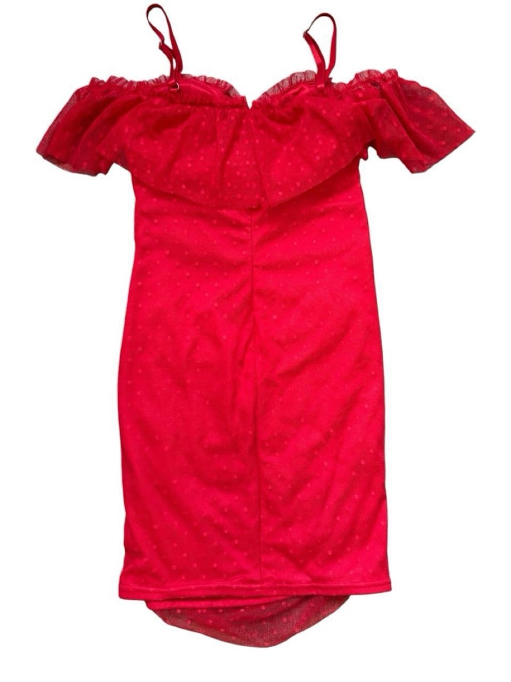 Red Off-Shoulder Ruffle Bodycon Dress - Picture 4 of 6